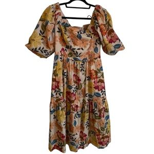 Vince Camuto Floral puff sleeve Midi Dress sz 10